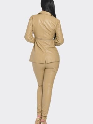 Pu Leather Zipper Pant Set
