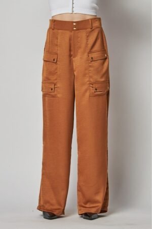 Satin Cargo Pocket Wide Leg Pants Satin Cargo Pocket Wide Leg Pants