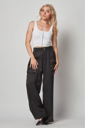 Satin Cargo Pocket Wide Leg Pants Satin Cargo Pocket Wide Leg Pants