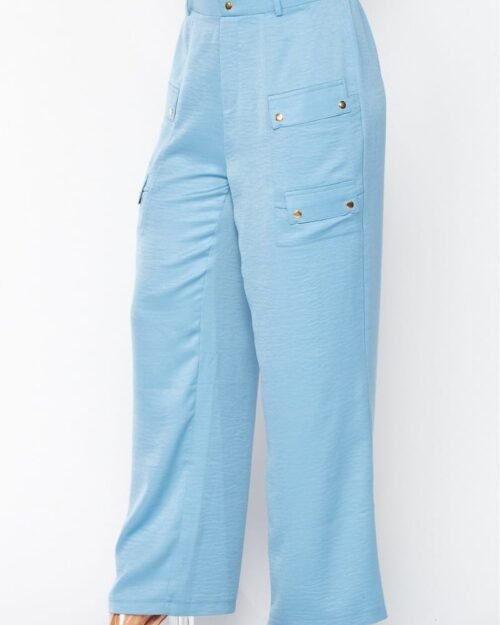 Satin Cargo Pocket Wide Leg Pants