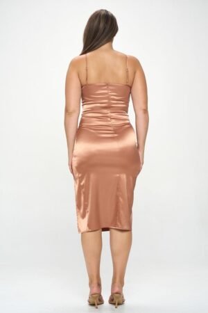 Plus Solid Satin Front Knot Bodycon Midi Dress Plus Solid Satin Front Knot Bodycon Midi Dress