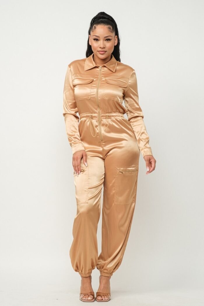 Front zipper pockets top and pants jumpsuit