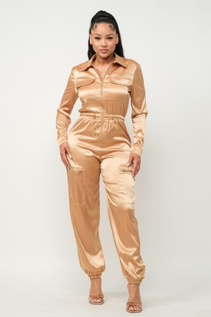 Front zipper pockets top and pants jumpsuit