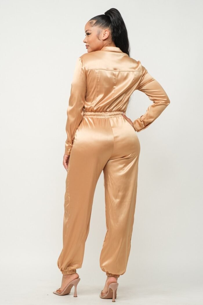 Front zipper pockets top and pants jumpsuit