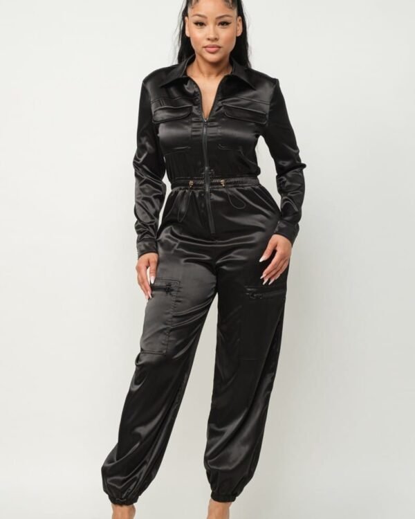 Front Zipper Pockets Top And Pants Jumpsuit