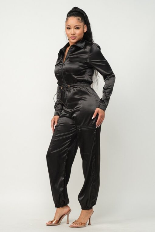 Front Zipper Pockets Top And Pants Jumpsuit - Image 3