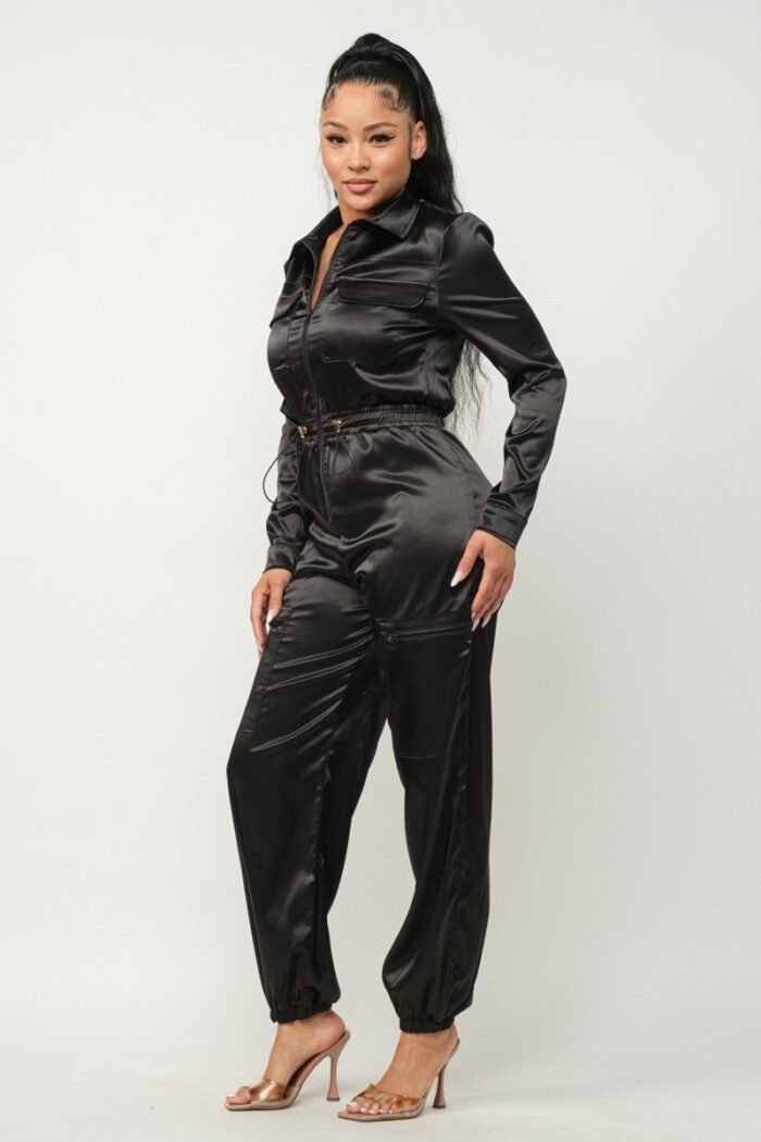 Front zipper pockets top and pants jumpsuit