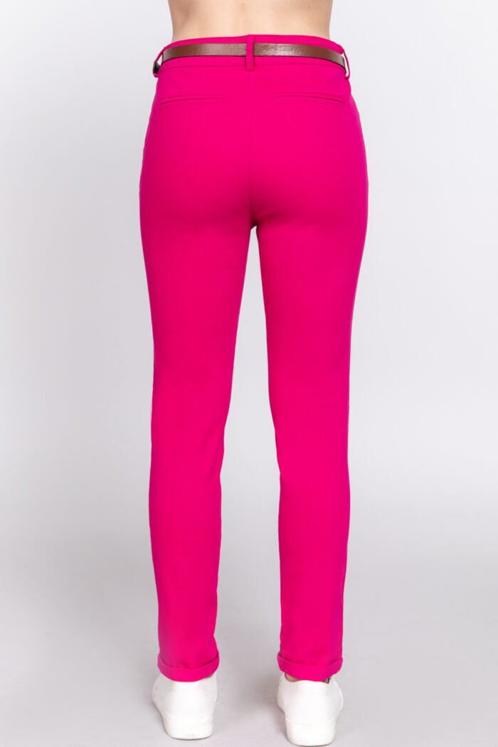 Cotton-span twill belted long pants
