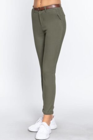 Cotton-span Twill Belted Long Pants Cotton-span Twill Belted Long Pants
