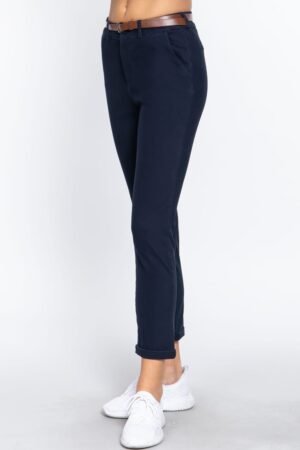 Cotton-span Twill Belted Long Pants Cotton-span Twill Belted Long Pants