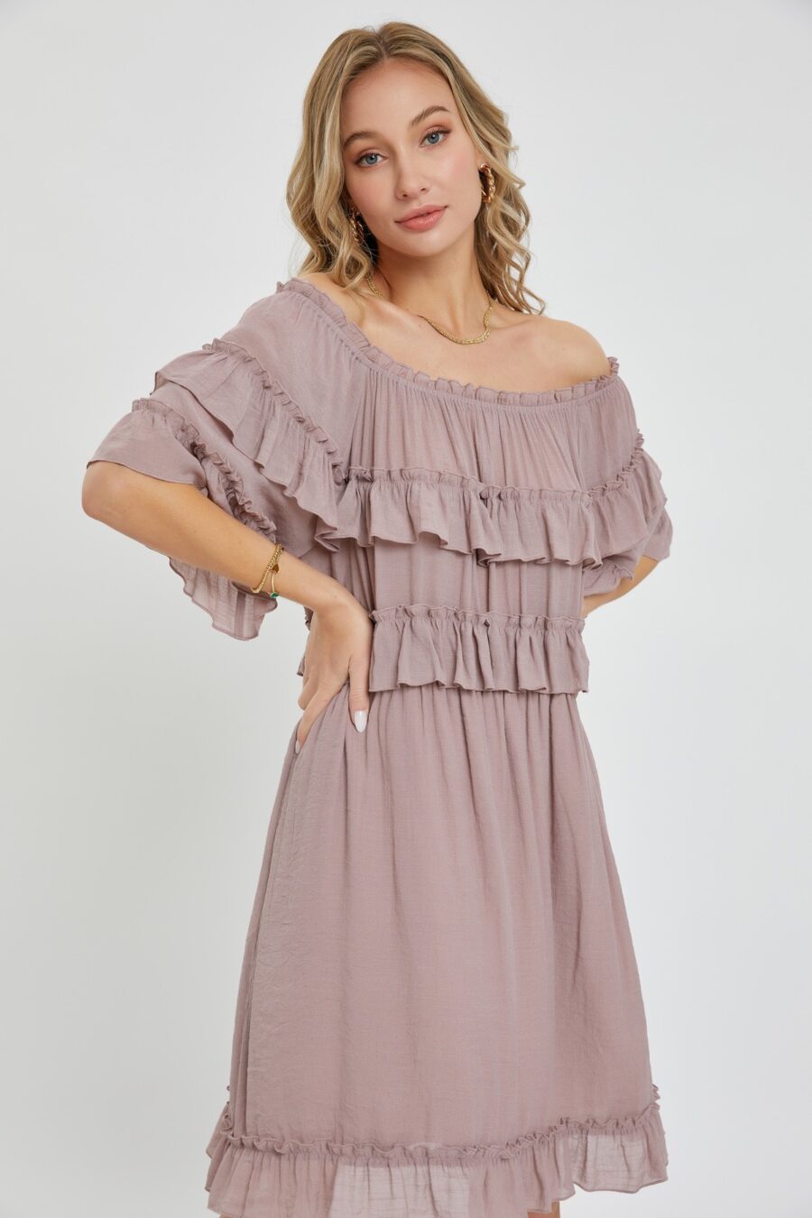 Off shoulder ruffle dress