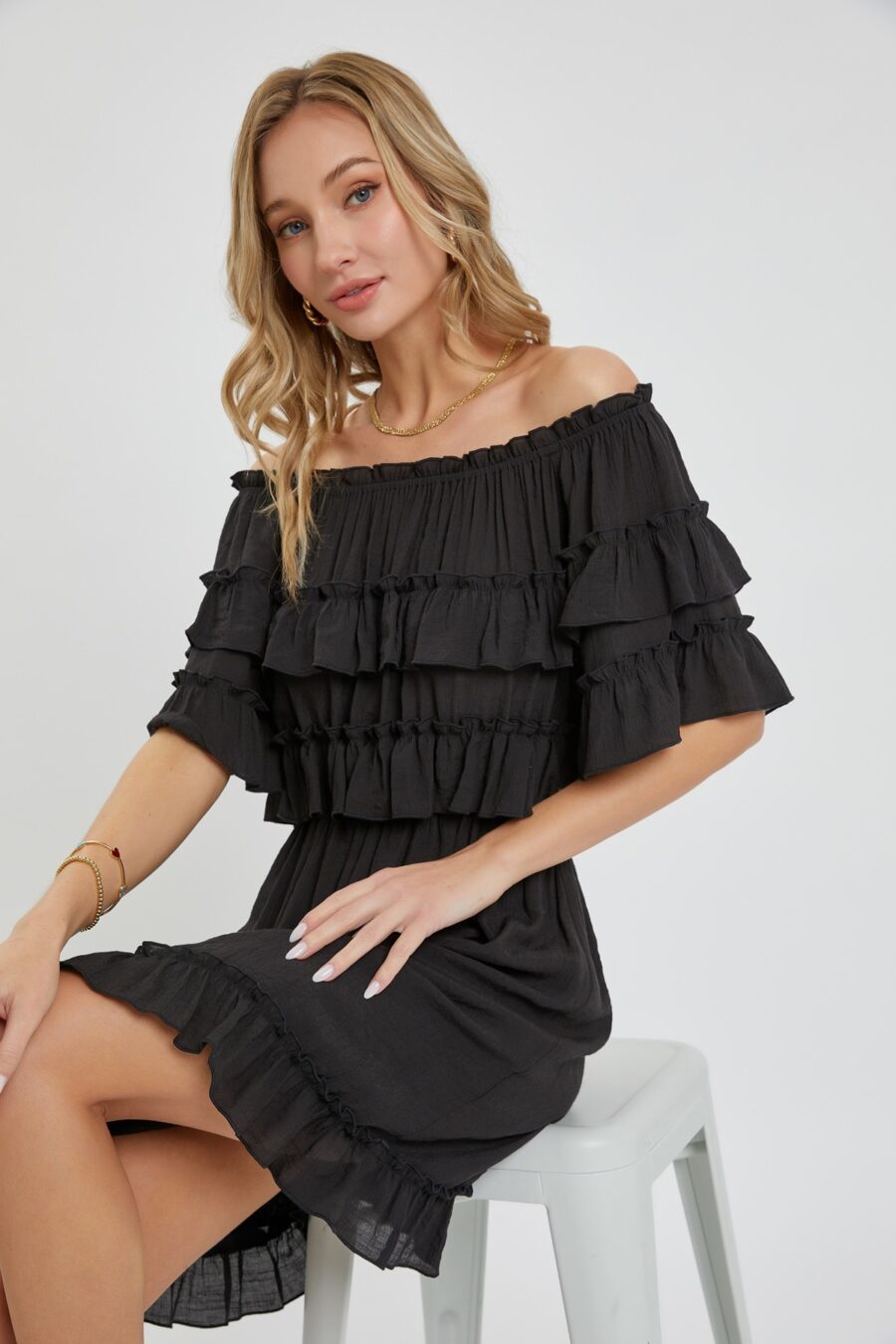 Off shoulder ruffle dress