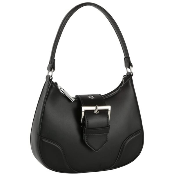 buckle shoulder bag with curved handle in black