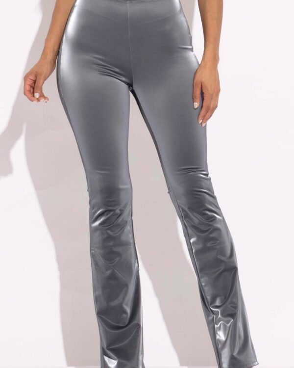 Velvet Pu Flared Pants