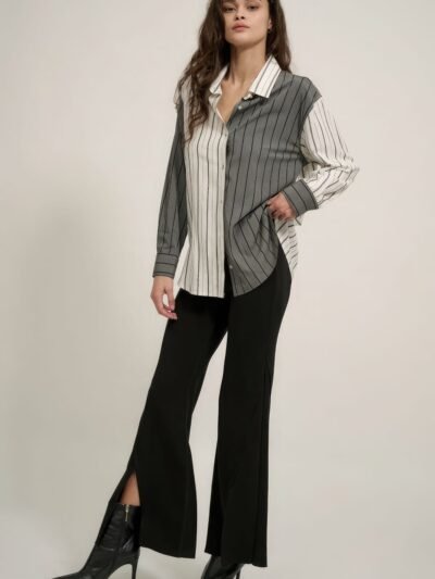 Solid Raw Edge Expose Seam Flare Pants Solid Raw Edge Expose Seam Flare Pants