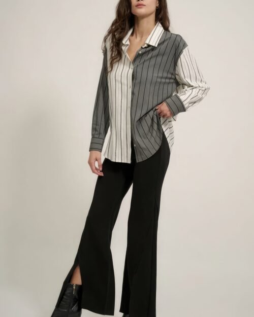 solid raw edge expose seam flare pants