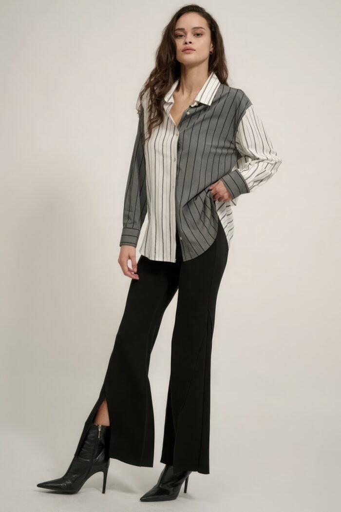 Solid raw edge expose seam flare pants