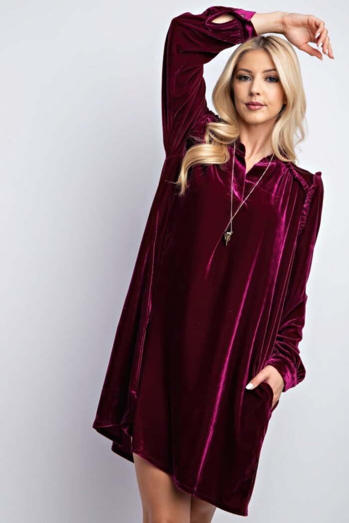 Mini ruffle detailing velvet dress