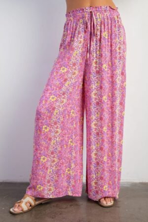 Wide Leg Palazzo Pants - Floral Print Gauze Palazzo