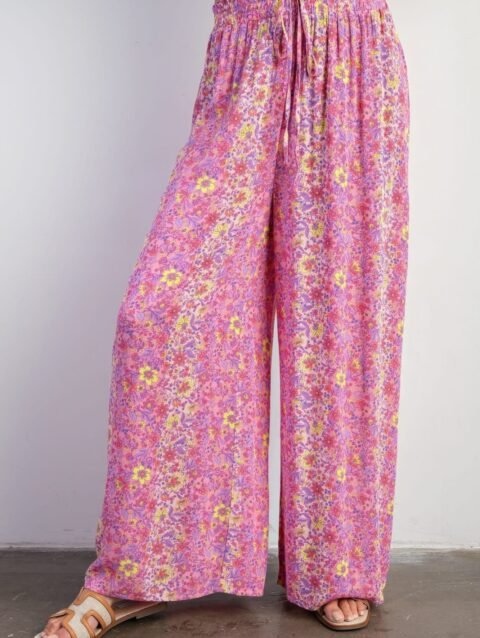 Wide Leg Palazzo Pants - Floral Print Gauze Palazzo