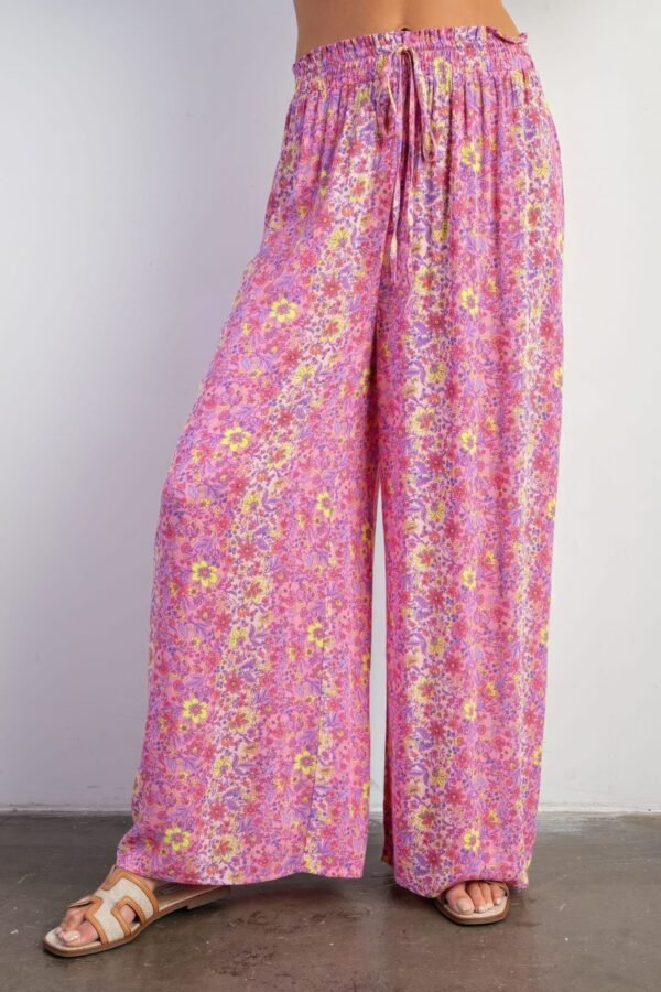 Wide Leg Palazzo Pants - Floral Print Gauze Palazzo