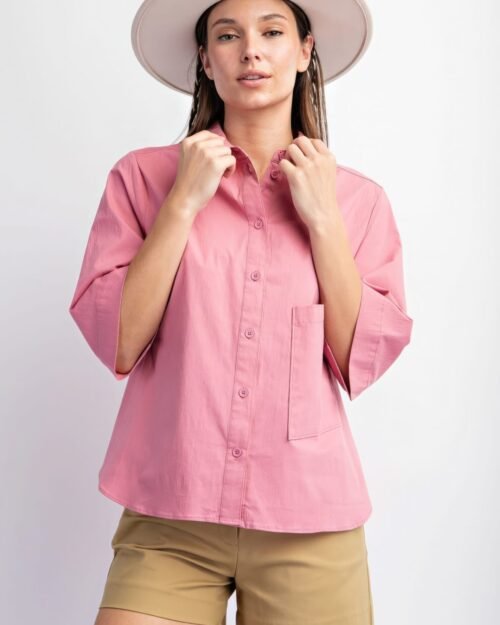 half slvs stretch poplin button down shirt