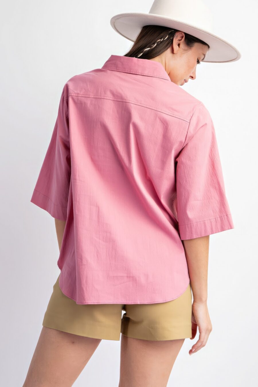 Half slvs stretch poplin button down shirt