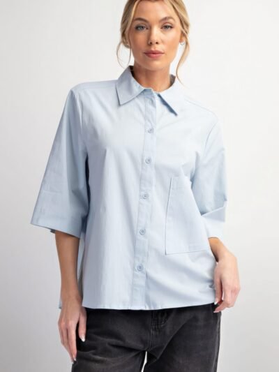 Half Slvs Stretch Poplin Button Down Shirt