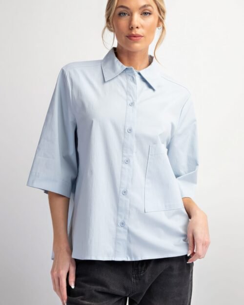 Half Slvs Stretch Poplin Button Down Shirt