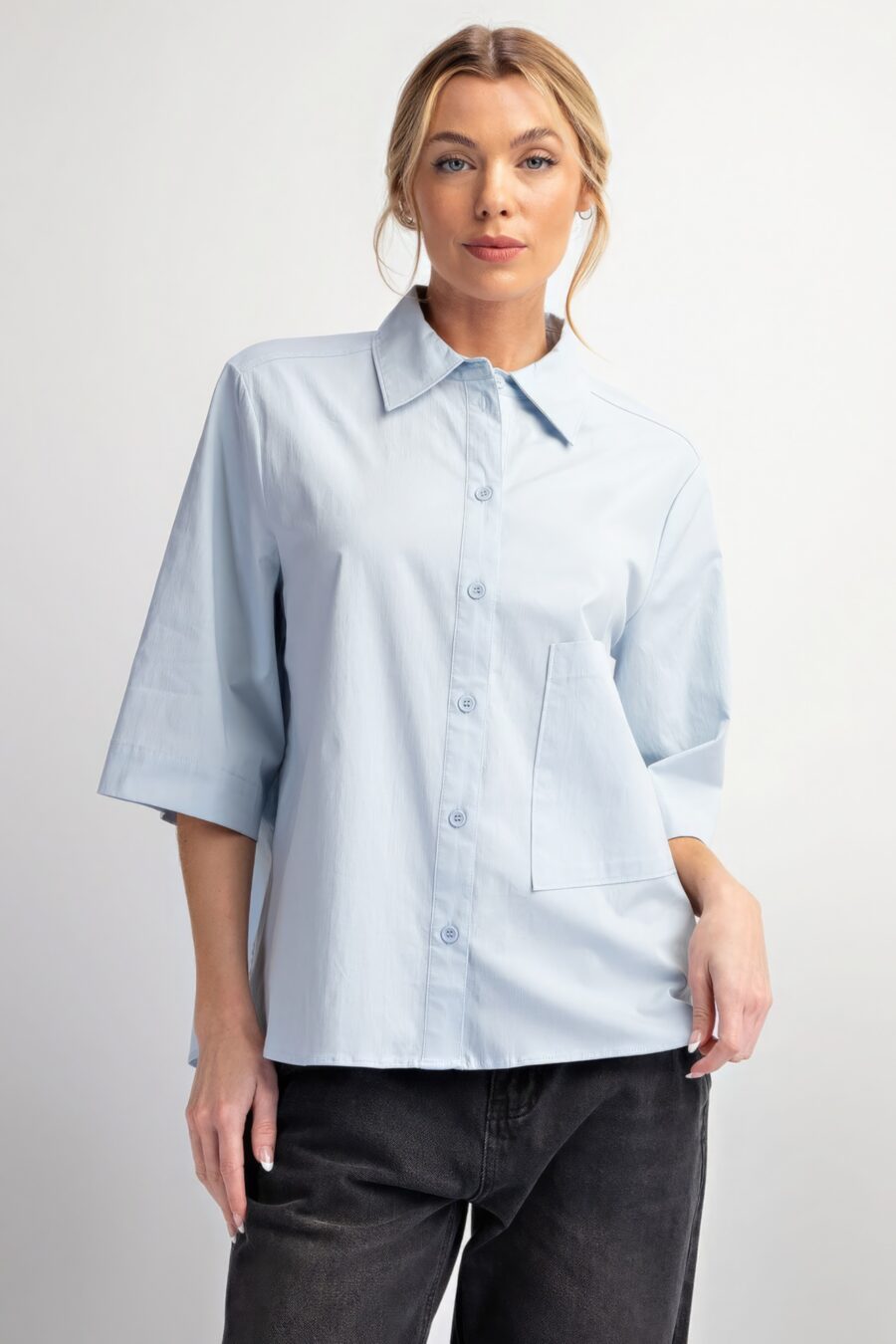 Half slvs stretch poplin button down shirt