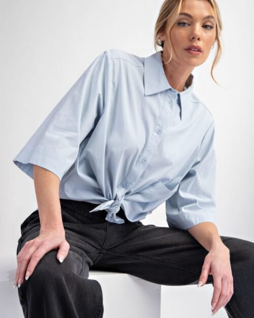 half slvs stretch poplin button down shirt