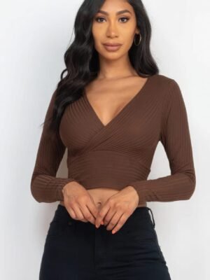 Ribbed Wrap Front Long Sleeve Top Ribbed Wrap Front Long Sleeve Top