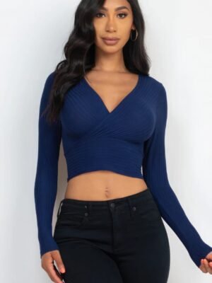 Ribbed Wrap Front Long Sleeve Top Ribbed Wrap Front Long Sleeve Top