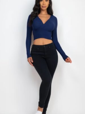 Ribbed Wrap Front Long Sleeve Top Ribbed Wrap Front Long Sleeve Top