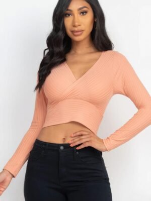Ribbed Wrap Front Long Sleeve Top Ribbed Wrap Front Long Sleeve Top