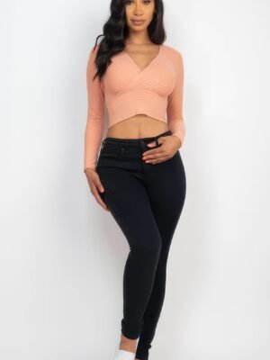 Ribbed Wrap Front Long Sleeve Top Ribbed Wrap Front Long Sleeve Top
