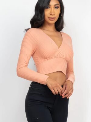 Ribbed Wrap Front Long Sleeve Top Ribbed Wrap Front Long Sleeve Top