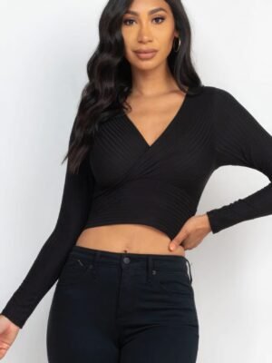 Ribbed Wrap Front Long Sleeve Top Ribbed Wrap Front Long Sleeve Top