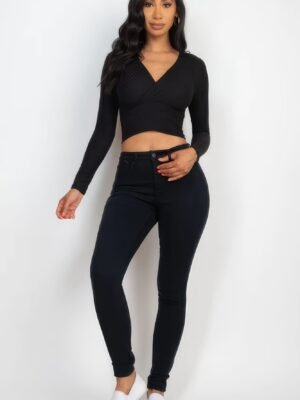 Ribbed Wrap Front Long Sleeve Top Ribbed Wrap Front Long Sleeve Top
