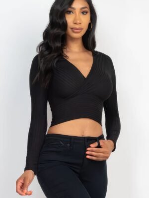 Ribbed Wrap Front Long Sleeve Top Ribbed Wrap Front Long Sleeve Top