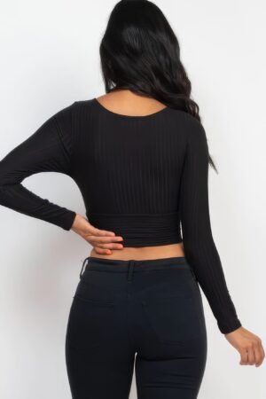 Ribbed Wrap Front Long Sleeve Top Ribbed Wrap Front Long Sleeve Top