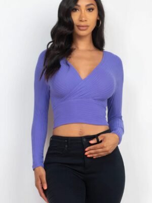 Ribbed Wrap Front Long Sleeve Top Ribbed Wrap Front Long Sleeve Top