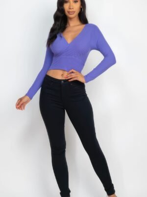 Ribbed Wrap Front Long Sleeve Top Ribbed Wrap Front Long Sleeve Top