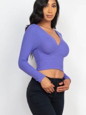 Ribbed Wrap Front Long Sleeve Top Ribbed Wrap Front Long Sleeve Top