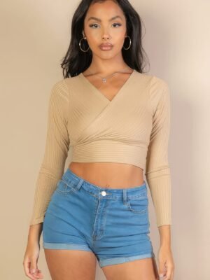Ribbed Wrap Front Long Sleeve Top Ribbed Wrap Front Long Sleeve Top