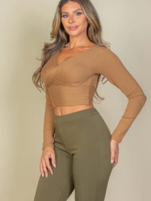 Ribbed Wrap Front Long Sleeve Top Ribbed Wrap Front Long Sleeve Top