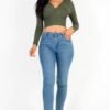 Ribbed Wrap Front Long Sleeve Top
