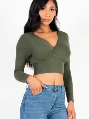 Ribbed Wrap Front Long Sleeve Top Ribbed Wrap Front Long Sleeve Top