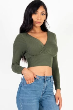 Ribbed Wrap Front Long Sleeve Top Ribbed Wrap Front Long Sleeve Top