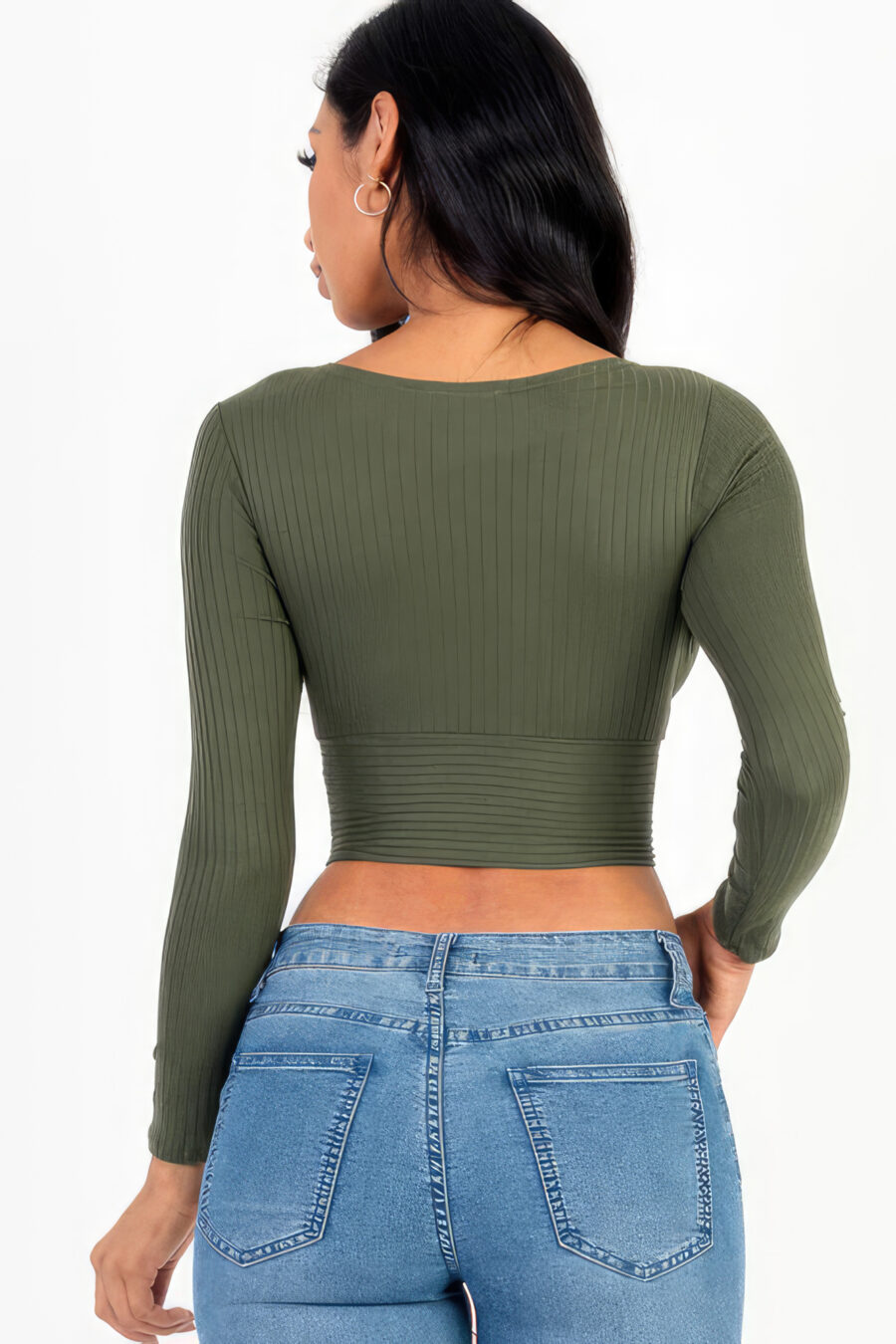 Ribbed wrap front long sleeve top